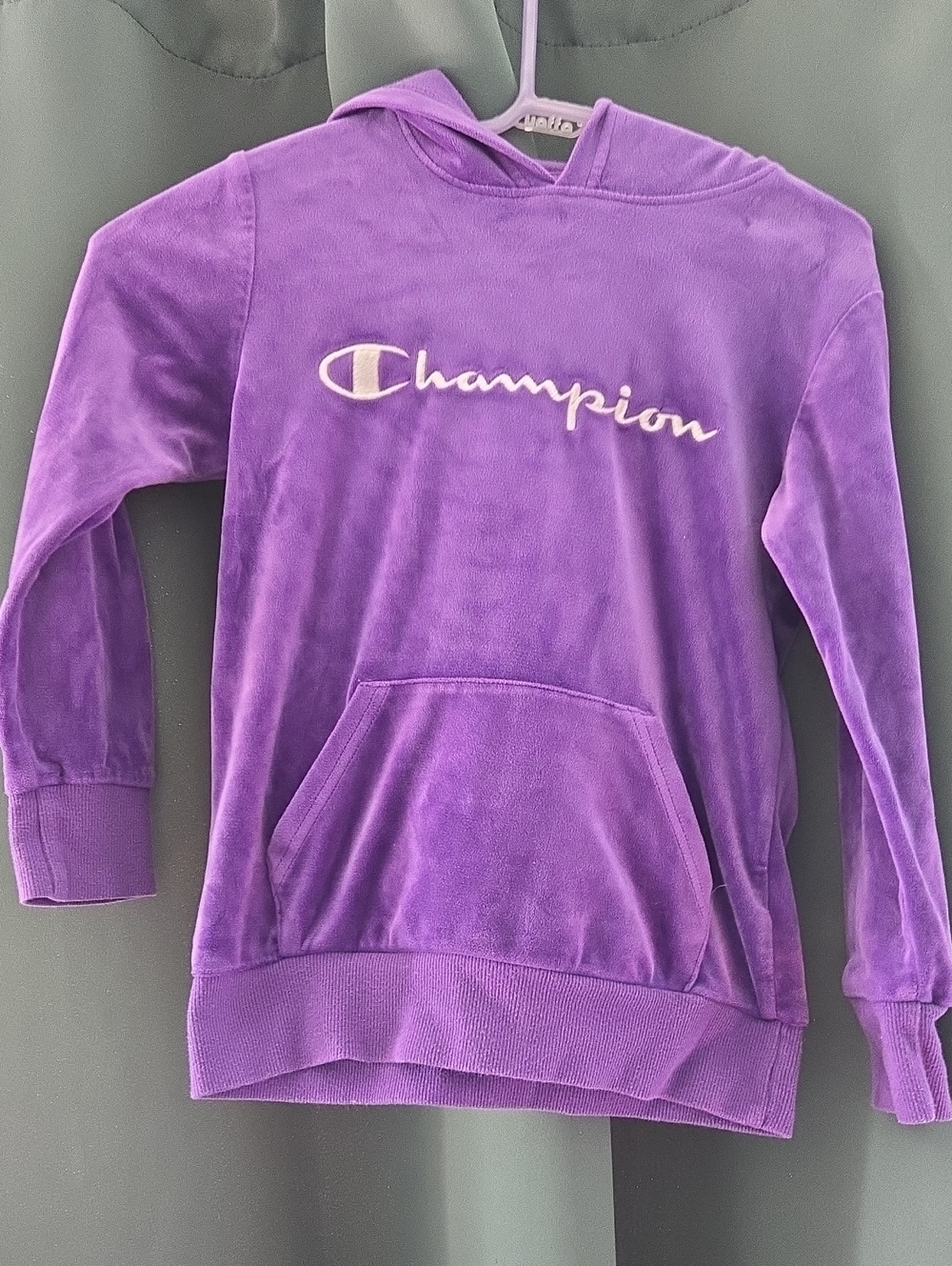 Champion Girls' Velour Hoodie in Bright Purple with White Logo
